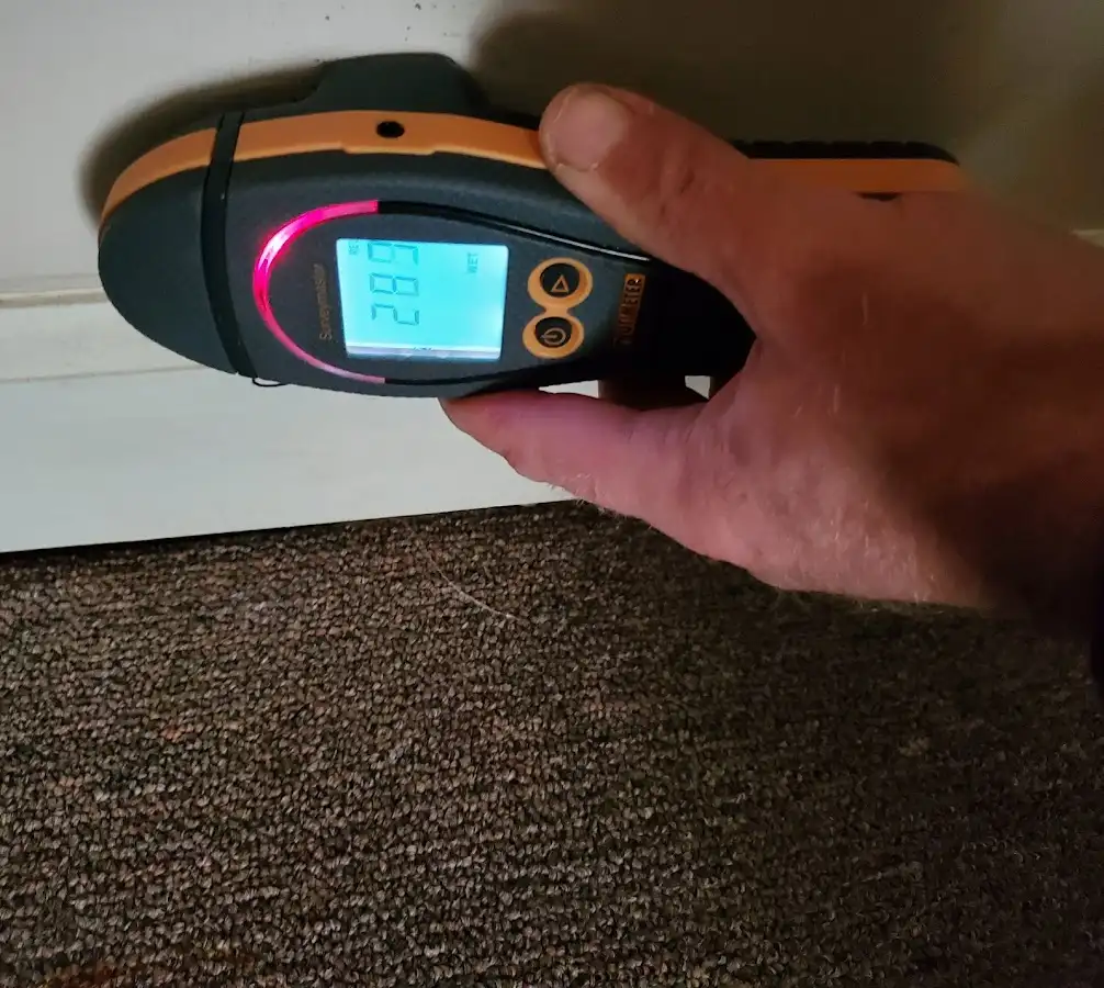 Moisture detection at baseboard during Storm Damage Restoration in Upper Nazareth